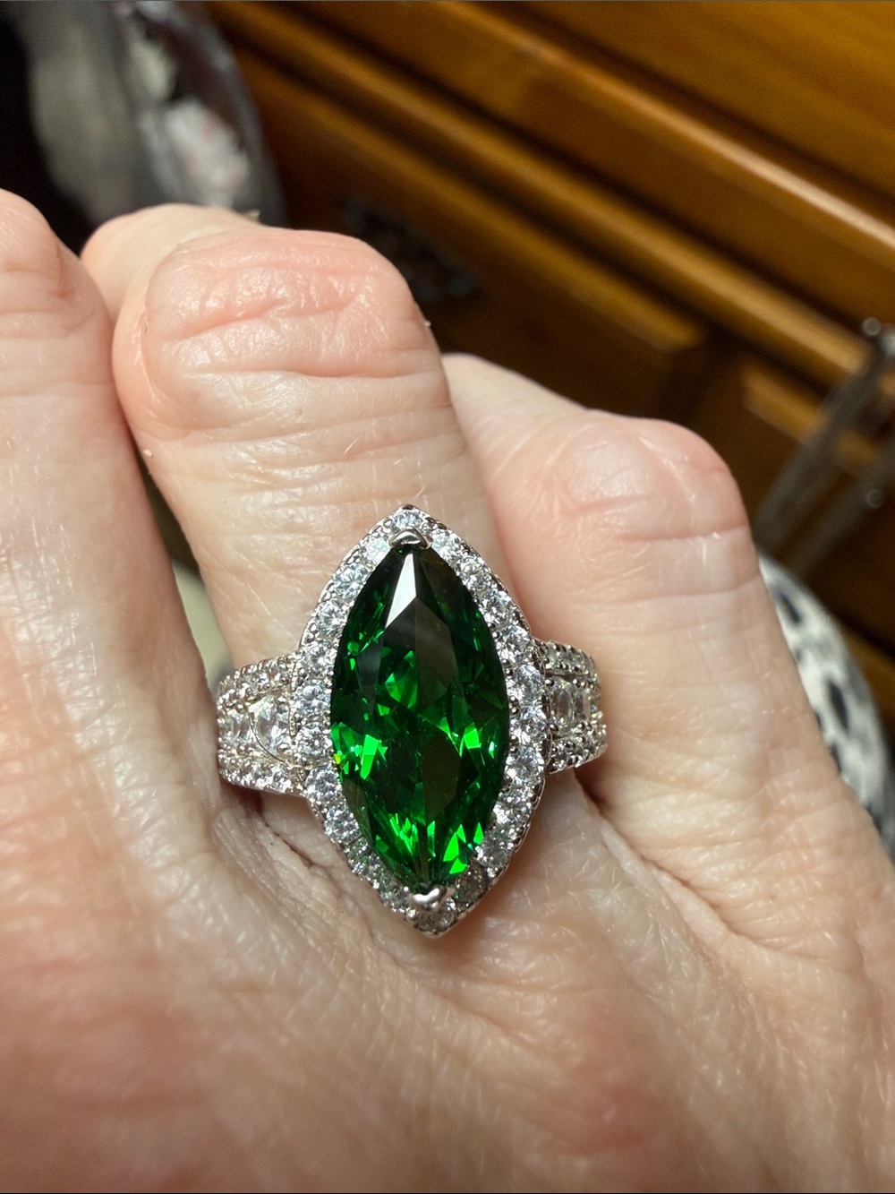 3CT Emerald Marquise Halo Ring MOISSANITE DIAMONDS 925 Sterling Silver Ring